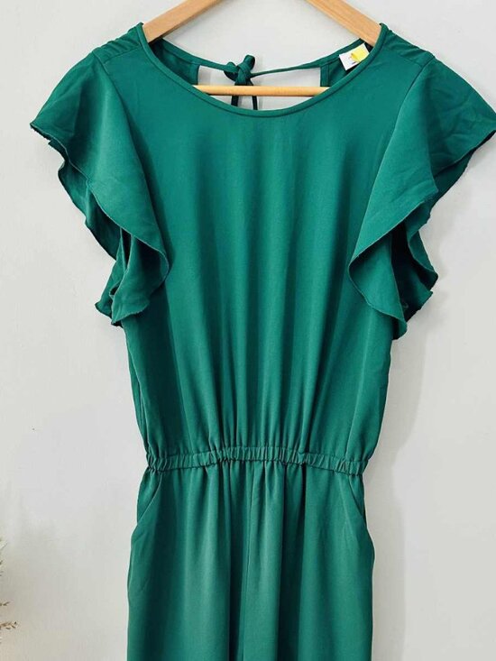 Wilfred Fleurette Cropped Wide Leg Ruffle Sleeve Jumpsuit – Emerald Green, Size - Picture 6 of 6
